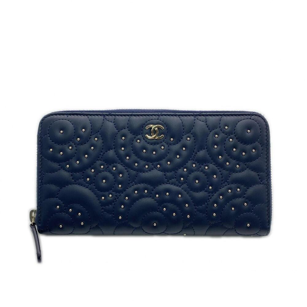 CHANEL Blue Lambskin Leather Wallet